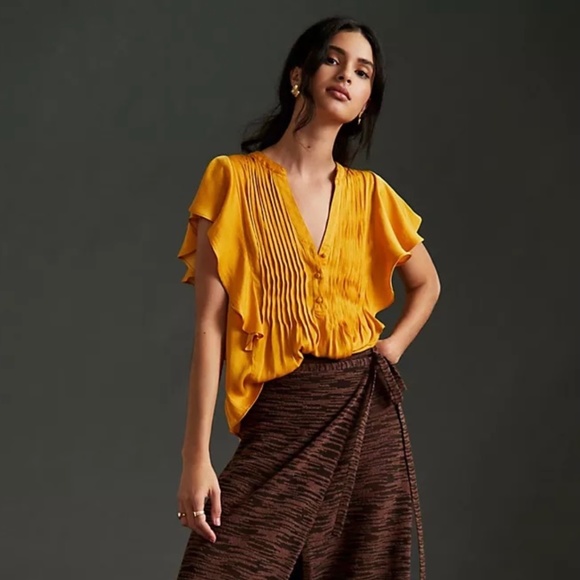 NWT Anthropologie Ruffled Pintucked Blouse - Picture 1 of 16